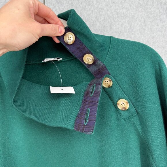 J Crew Womens Wide Collar Button Mockneck Pullover Sweatshirt Size XL Green NEW - Picture 2 of 10